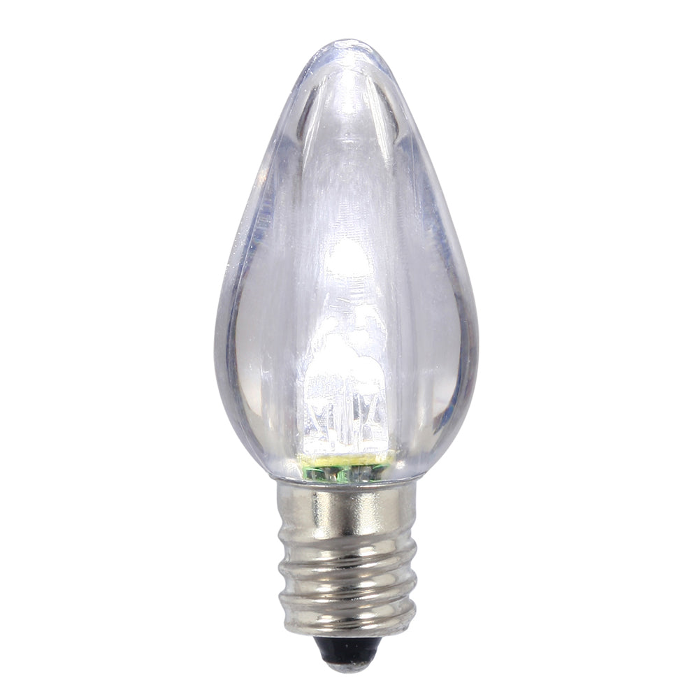 Vickerman C7 Transparent Plastic LED Pure White Dimmable Bulb, E12 Nickel Base, 25 per Pack.