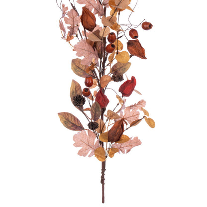 Vickerman 5' Autumn Orange Artificial Assorted Leaf Garland with Maple leaves and Pinecones.