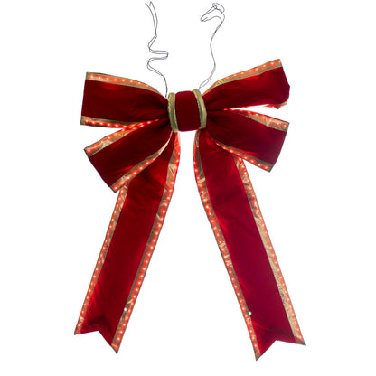 Vickerman 36" x 45" Red Velvet Gold Trim Outdoor Christmas Bow with UV Treated Material and Wire to Hang.