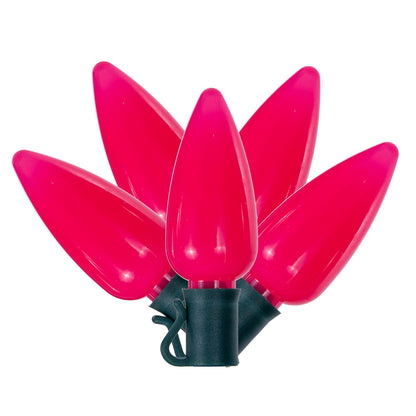 Vickerman 25 Pink Ceramic C9 LED Light on Green 22AWG Wire 25'.