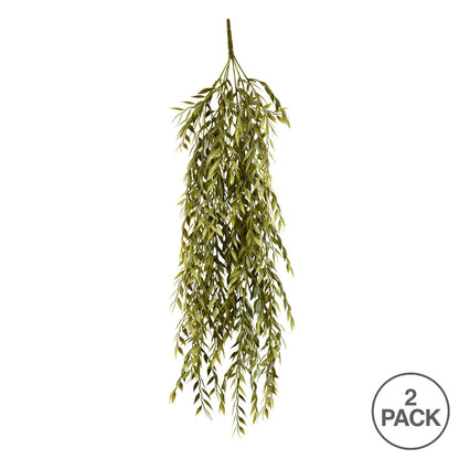Vickerman 30" Artificial Light Green Salix Leaf Hanging Bush Set of 2
