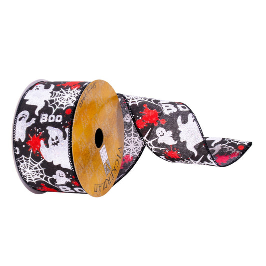 Vickerman 2.5" x 10 Yards Black BOO Ghost Ribbon