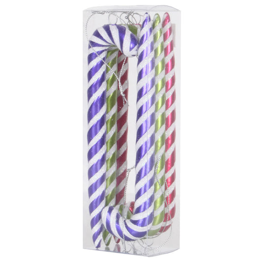 Vickerman 7.5" Purple-Lime-Cerise Candy Cane Christmas Ornament 6 per Box