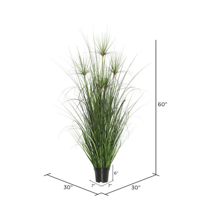 Vickerman 60" Artificial Potted Green Straight Grass and Cattails.