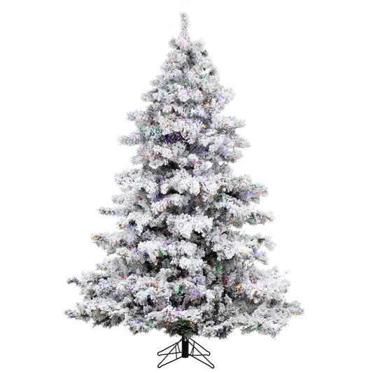 Vickerman 7.5' Flocked Alaskan Pine Artificial Christmas Tree Multi-Colored LED Dura-Lit lights