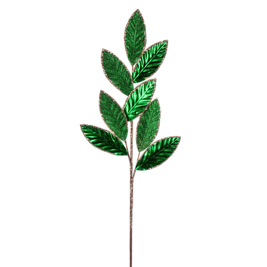 Vickerman 27.5" Green Metallic Leaf Glitter Spray 3 per bag.