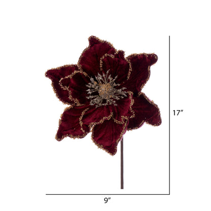 Vickerman 17" Artificial Burgundy and Gold Edge Poinsettia Christmas Stem 5 per bag