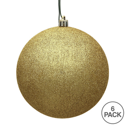 Vickerman 4" Gold Glitter Ball Ornament 6 per Bag