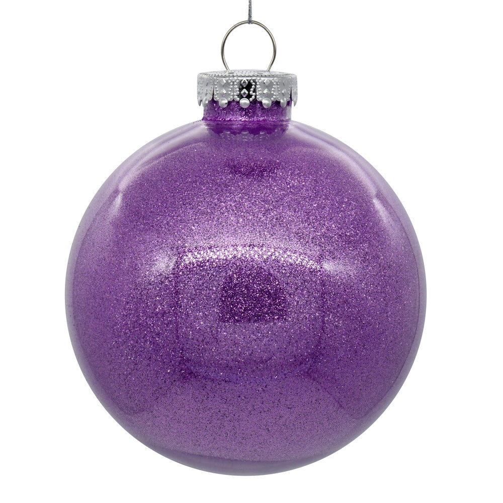 Vickerman 6" Clear Ball Christmas Ornament with Lavender Glitter Interior 4 Pieces per bag