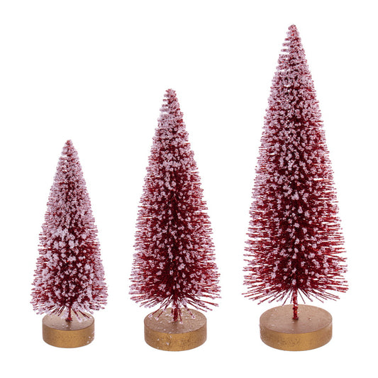 Vickerman 8"-10"-12" Red Sisal Bottle Brush Tree Set Set of 3