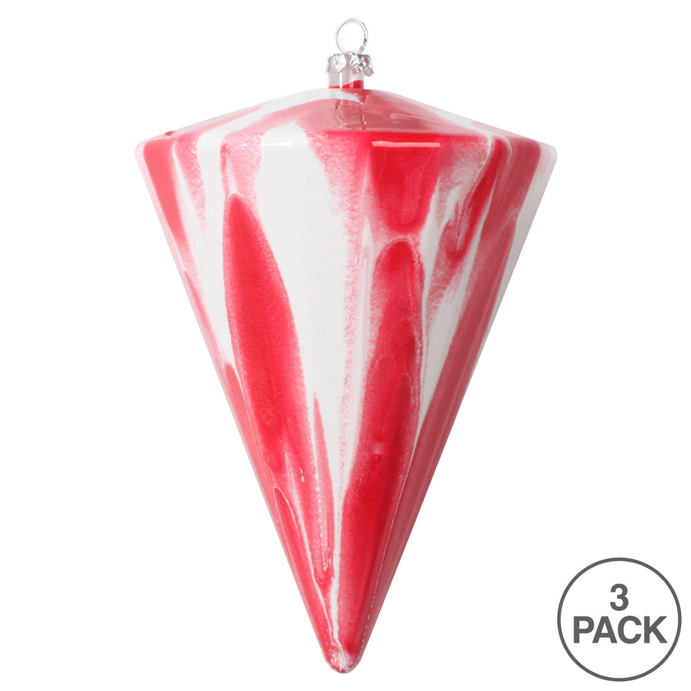 Vickerman 6"(H) x 4"(W) Red/White Marble Cone Christmas Ornament Set of 3