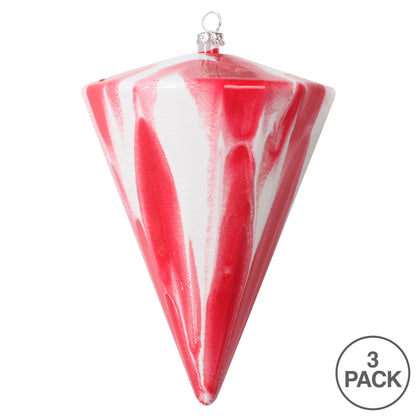 Vickerman 6"(H) x 4"(W) Red/White Marble Cone Christmas Ornament Set of 3