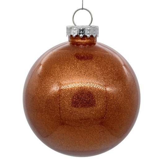 Vickerman 6" Clear Ball Christmas Ornament with Copper Glitter Interior 4 Pieces per bag