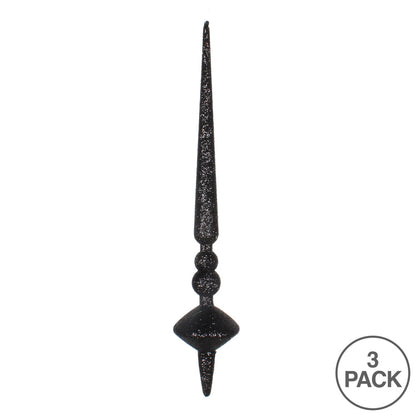Vickerman 12" Black Glitter Cupola Finial Ornament Pack of 3
