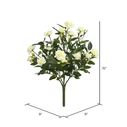 Vickerman 15" Artificial White Mini Diamond Rose Bush.