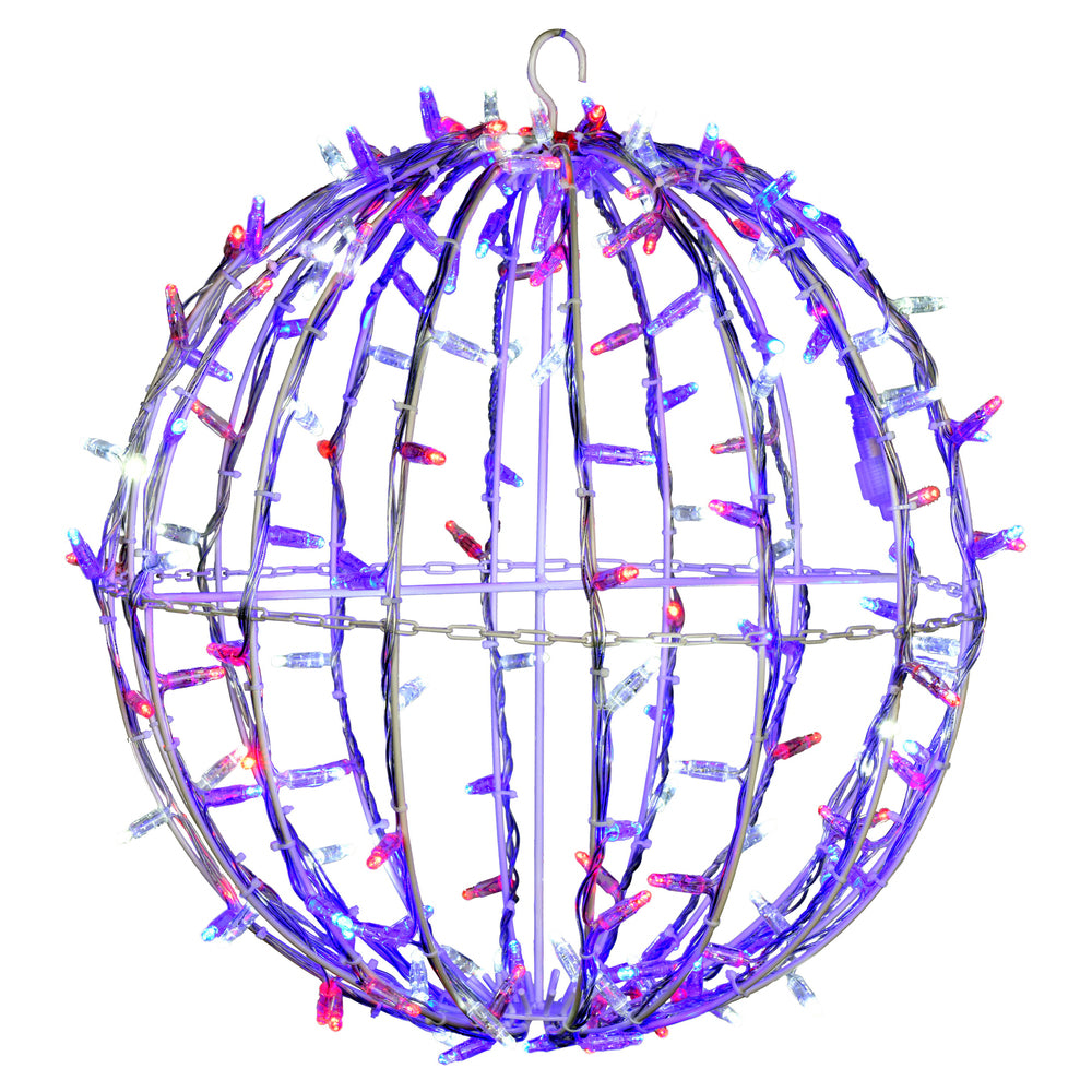 Vickerman 180Lt x 20" Fold Flat Red-Pure White-Blue LED Twinkle Jumbo Hanging Sphere.