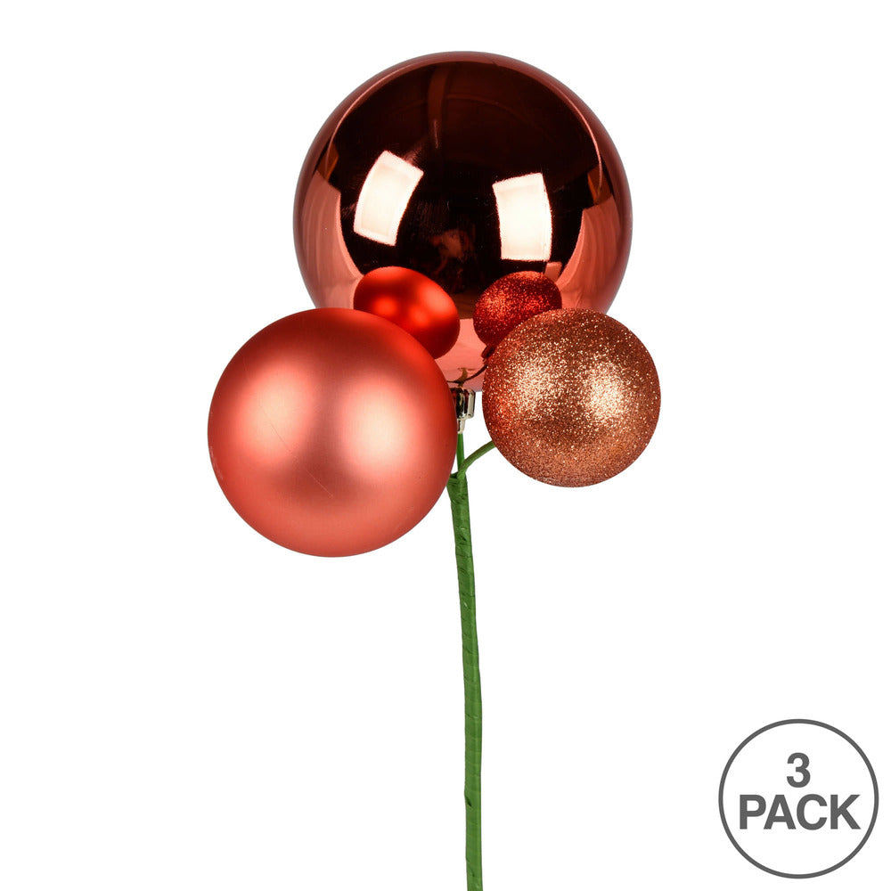 Vickerman 18" Coral Ball Ornament Christmas Pick Set of 3