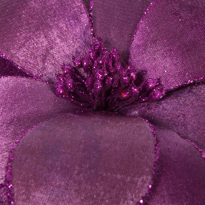 Vickerman 22" Purple Velvet Sheen Glitter Trim Poinsettia Stem 4 per bag.