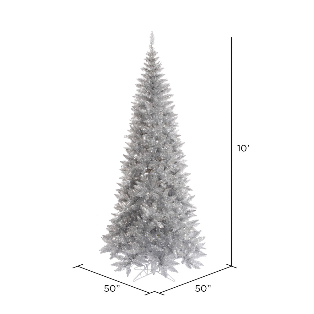 Vickerman 10' Silver Tinsel Fir Slim Artificial Christmas Tree Unlit