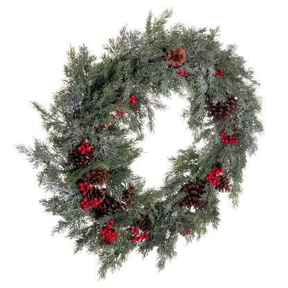 Vickerman 25" Artificial Green Cypress Cone Berry Wreath.