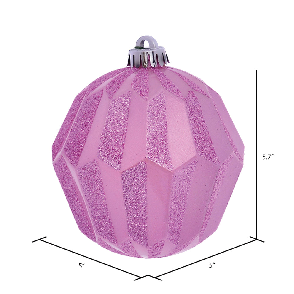 Vickerman 5" Pink Glitter Faceted Ball Ornament 3 per Bag