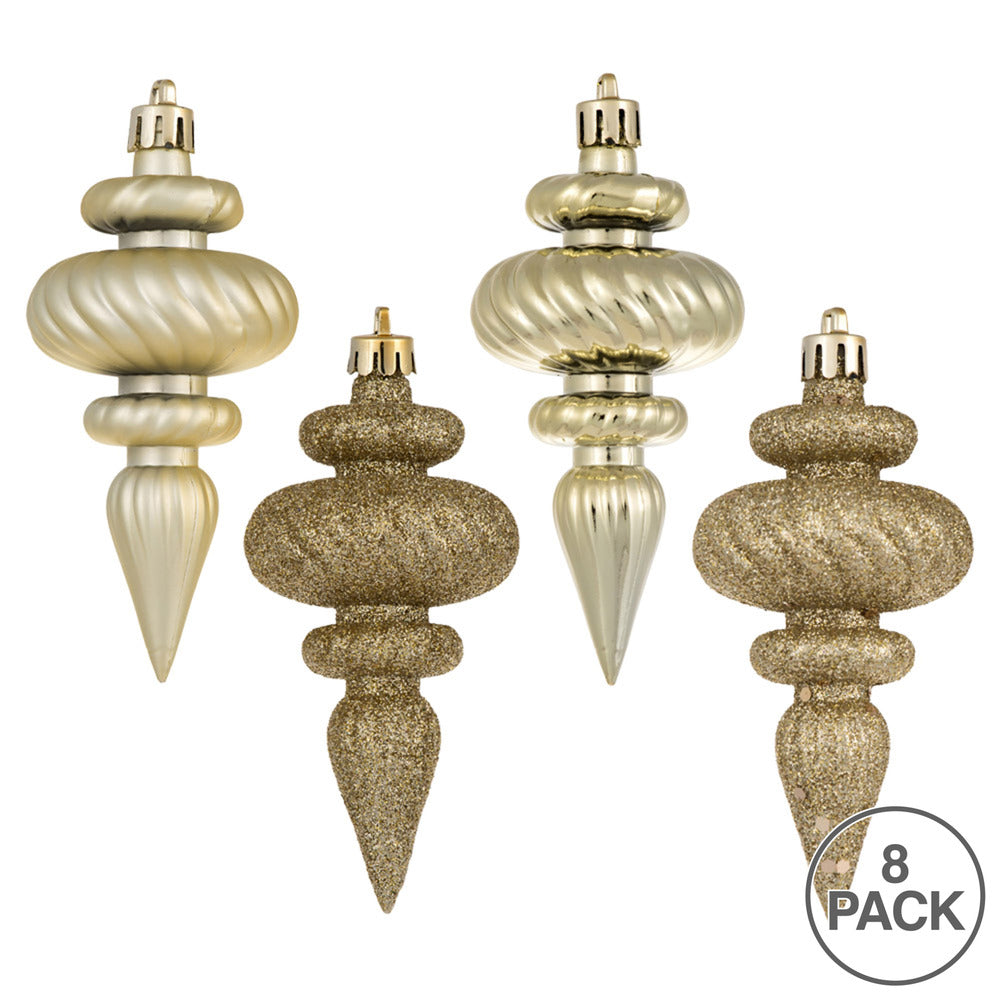 Vickerman 4" Champagne 4-Finish Finial Ornament 8 per Box