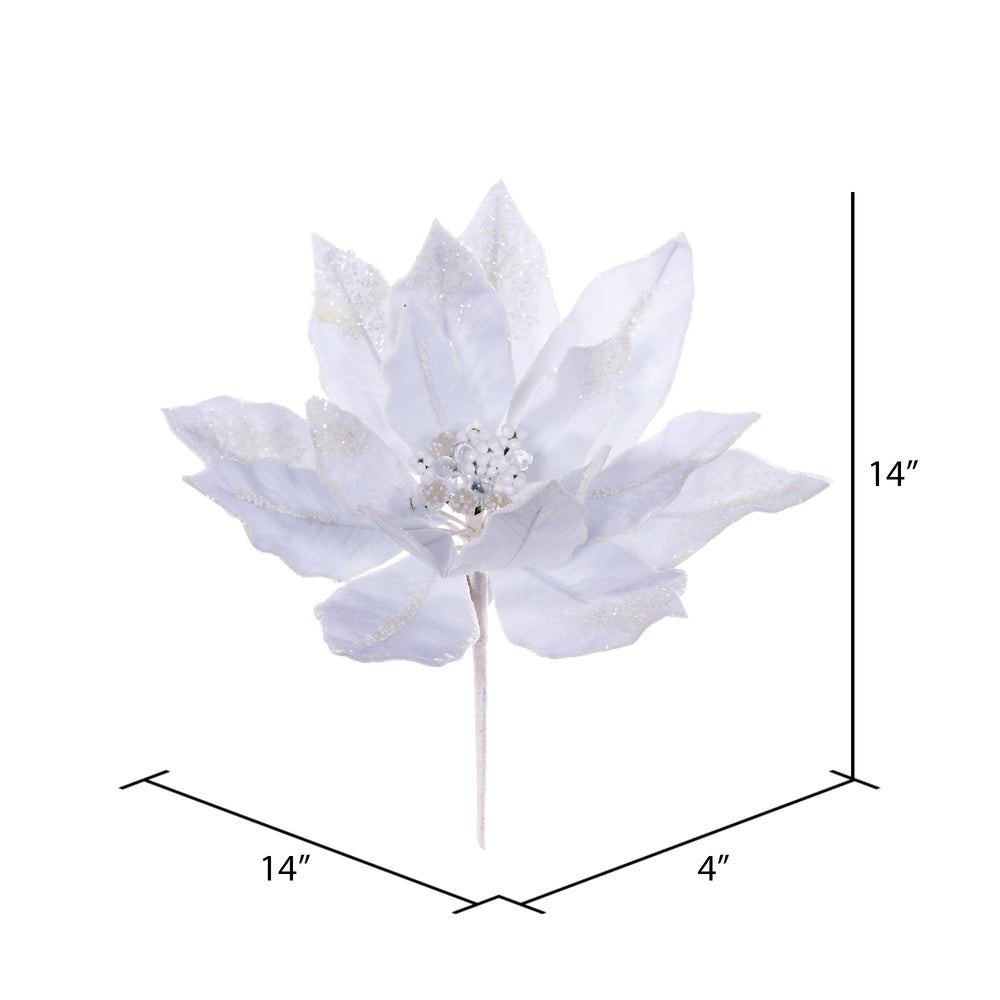 Vickerman 14" Artificial White Double Sided Velvet Poinsettia Christmas Pick