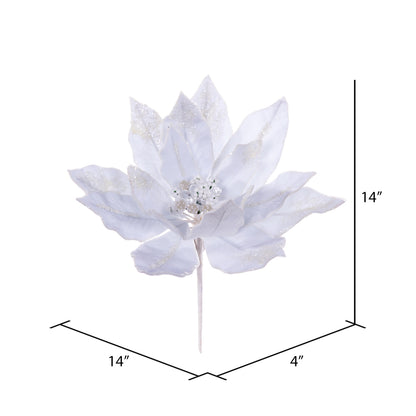 Vickerman 14" Artificial White Double Sided Velvet Poinsettia Christmas Pick