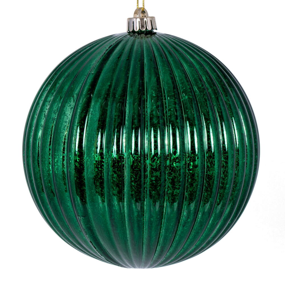 Vickerman 8" Midnight Green Shiny Lined Mercury Ball Ornament.