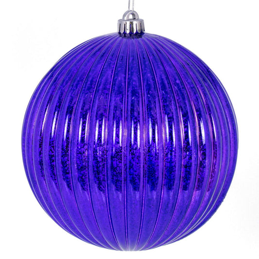 Vickerman 6" Purple Shiny Lined Mercury Ball Ornament 4 per bag.