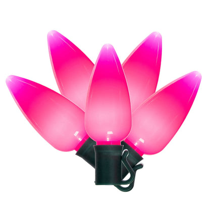 Vickerman 25 Pink Ceramic C9 LED Light on Green 22AWG Wire 25'.