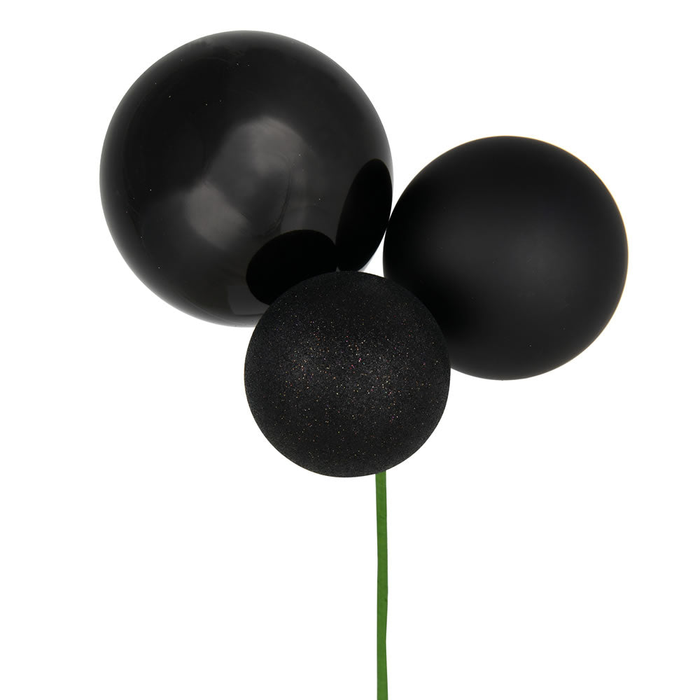 Vickerman 18" Black Ball Ornament Christmas Pick Pack of 2