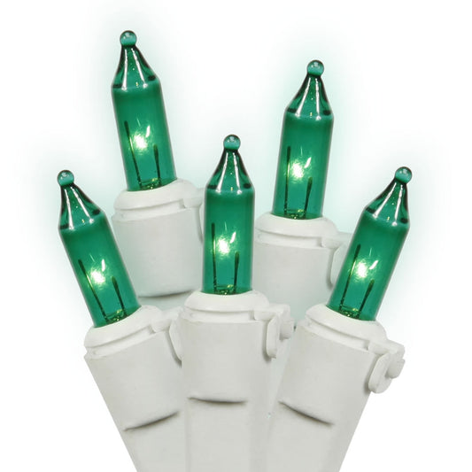 Vickerman 50 Green Mini Light Set on White Wire 16' Christmas Light Strand