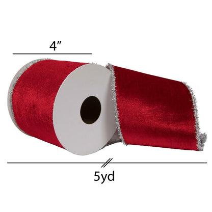 Vickerman 4" x 5 Yards Red Viscose Velvet Double Fused Ribbon.