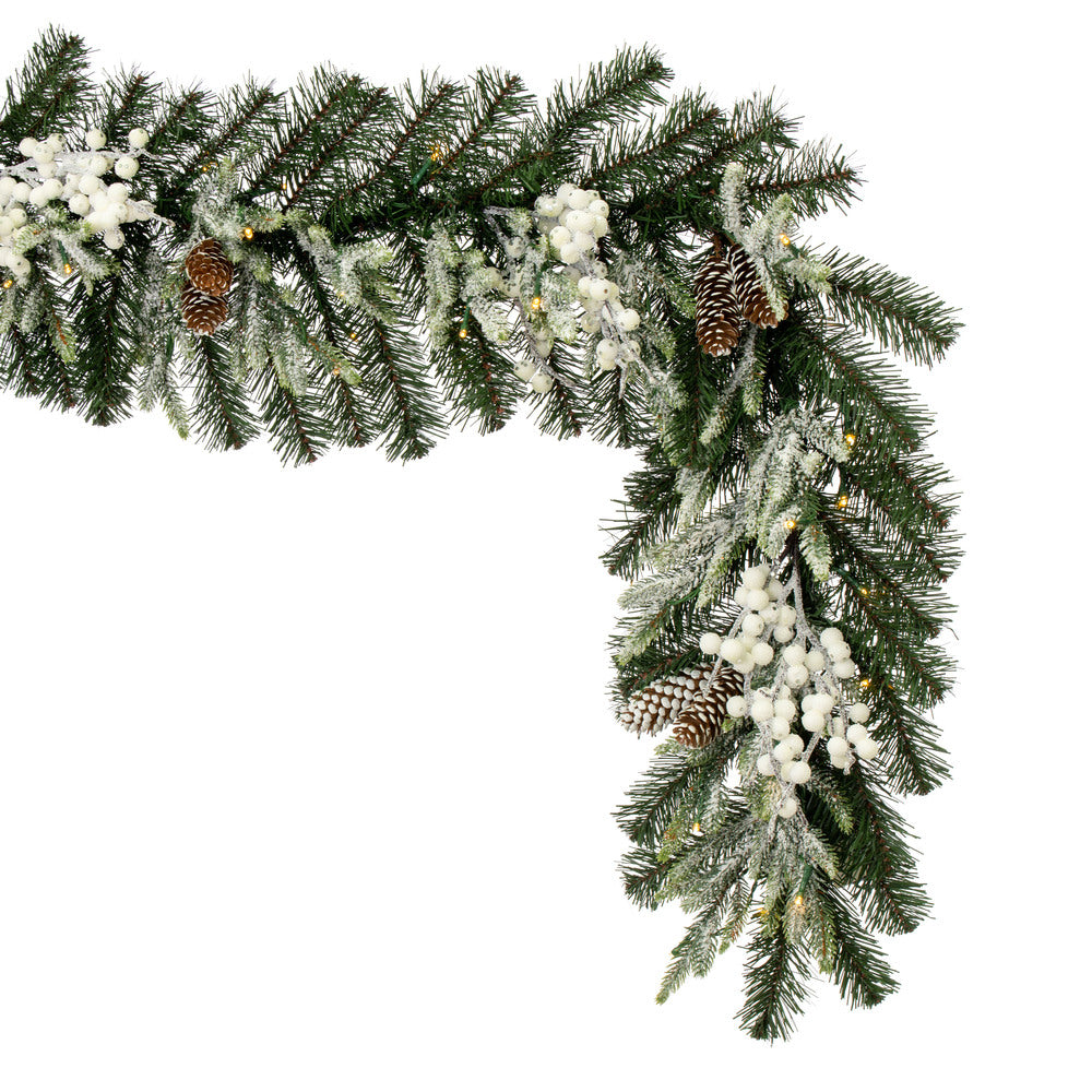 Vickerman 6' x 14" Frosted Berry Mixed Pine Cone Artificial Pre-Lit Garland Battery Operated Lights