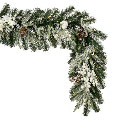 Vickerman 6' x 14" Frosted Berry Mixed Pine Cone Artificial Pre-Lit Garland Battery Operated Lights