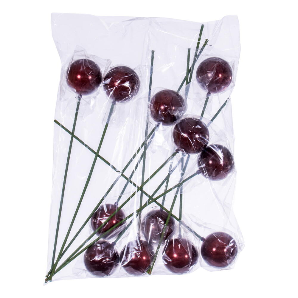 Vickerman 3" x 18" Wine Pearl Ball Ornament Stick 12 per bag.
