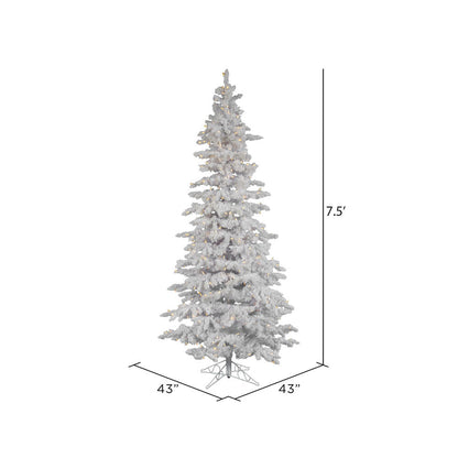 Vickerman 7.5' Flocked White Slim Artificial Christmas Tree Pure White LED Lights