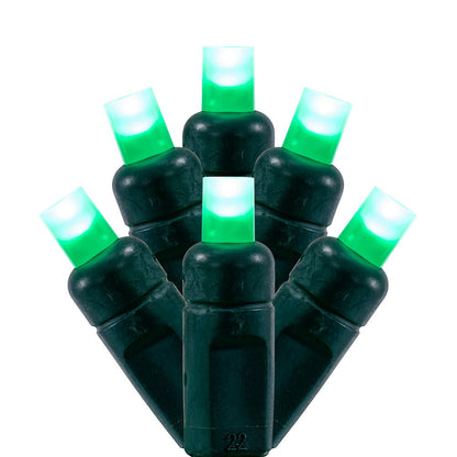 Vickerman 50 Frosted Green Wide Angle Single Mold End-Connecting LED Light Set with 22 Gauge Green Wire, 3"x 6"x 3" Spacing, 25' Long Christmas Light Strand. This light set has the ability to connect to as many as 45 sets. 4.8 watts, .04 Amps. Color Heade