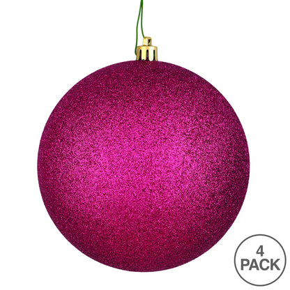 Vickerman 6" Berry Red Glitter Ball Ornament 4 per Bag