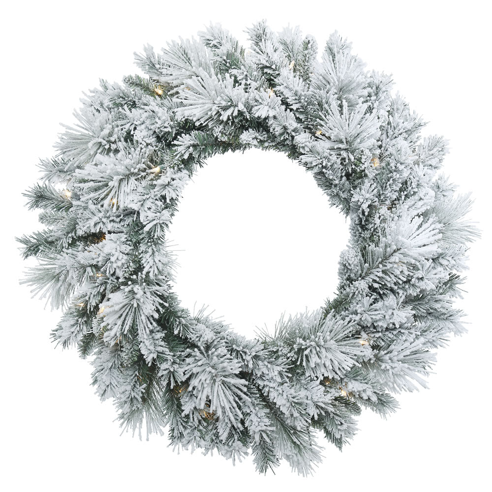 Vickerman 30" Flocked Castle Pine Artificial Christmas Wreath Warm White Dura-lit LED Mini Lights