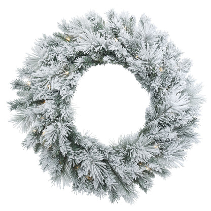 Vickerman 30" Flocked Castle Pine Artificial Christmas Wreath Warm White Dura-lit LED Mini Lights