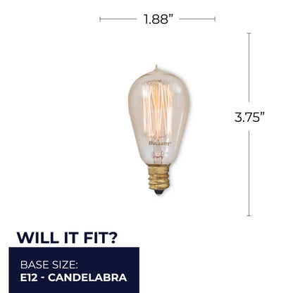 BULBRITE INCANDESCENT ST15 CANDELABRA SCREW (E12) 25W DIMMABLE NOSTALGIC LIGHT BULB 2200K/AMBER 4PK (132510)