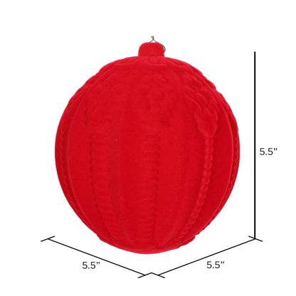 Vickerman 5.5" Red Flocked Embossed Ball Ornament 2 per Bag