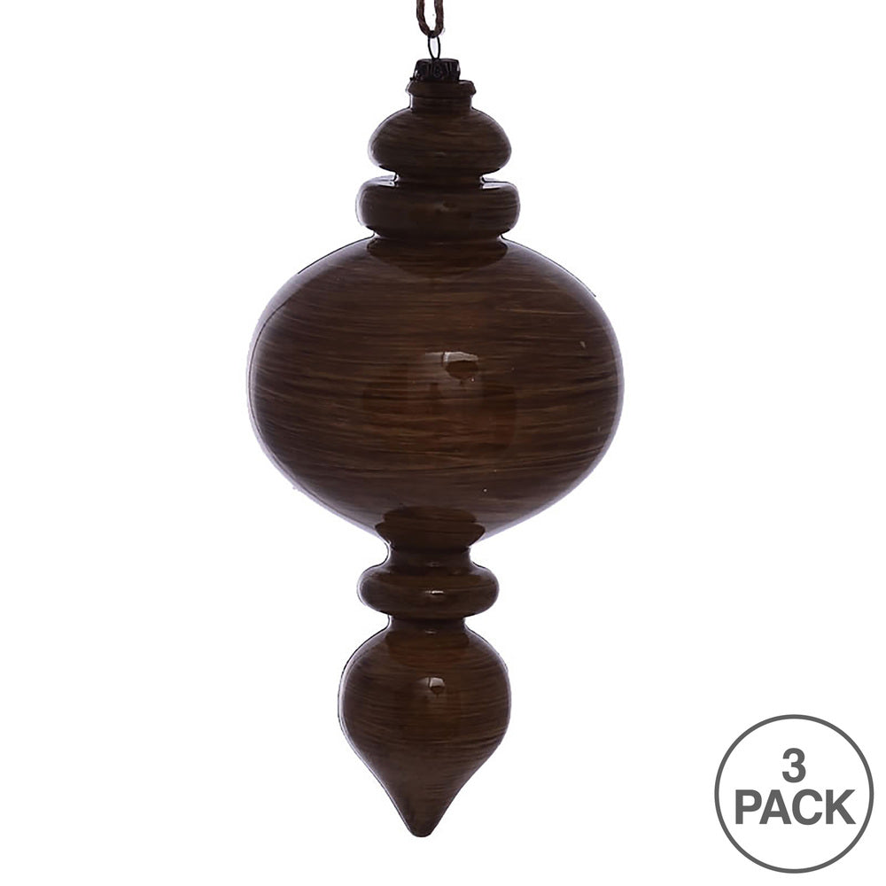 Vickerman 9" Brown Wood Grain Rounded Finial Ornament Pack of 3