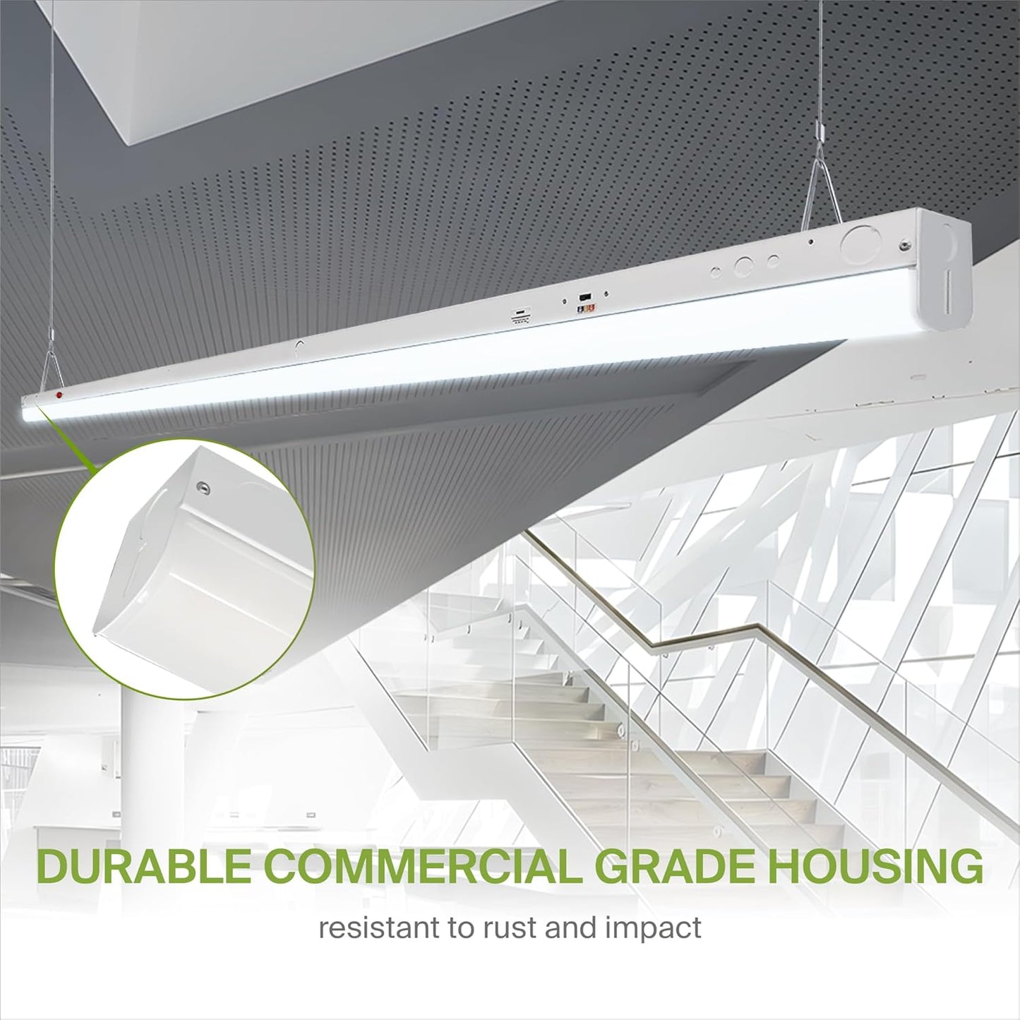ASD Lighting LED Striplight Fixture 8ft 48/68/90W 120-277V 0-10V Dimmable 140Lm/W 3500/4000/5000K with Battery Back-up 15W White UL DLC Standard