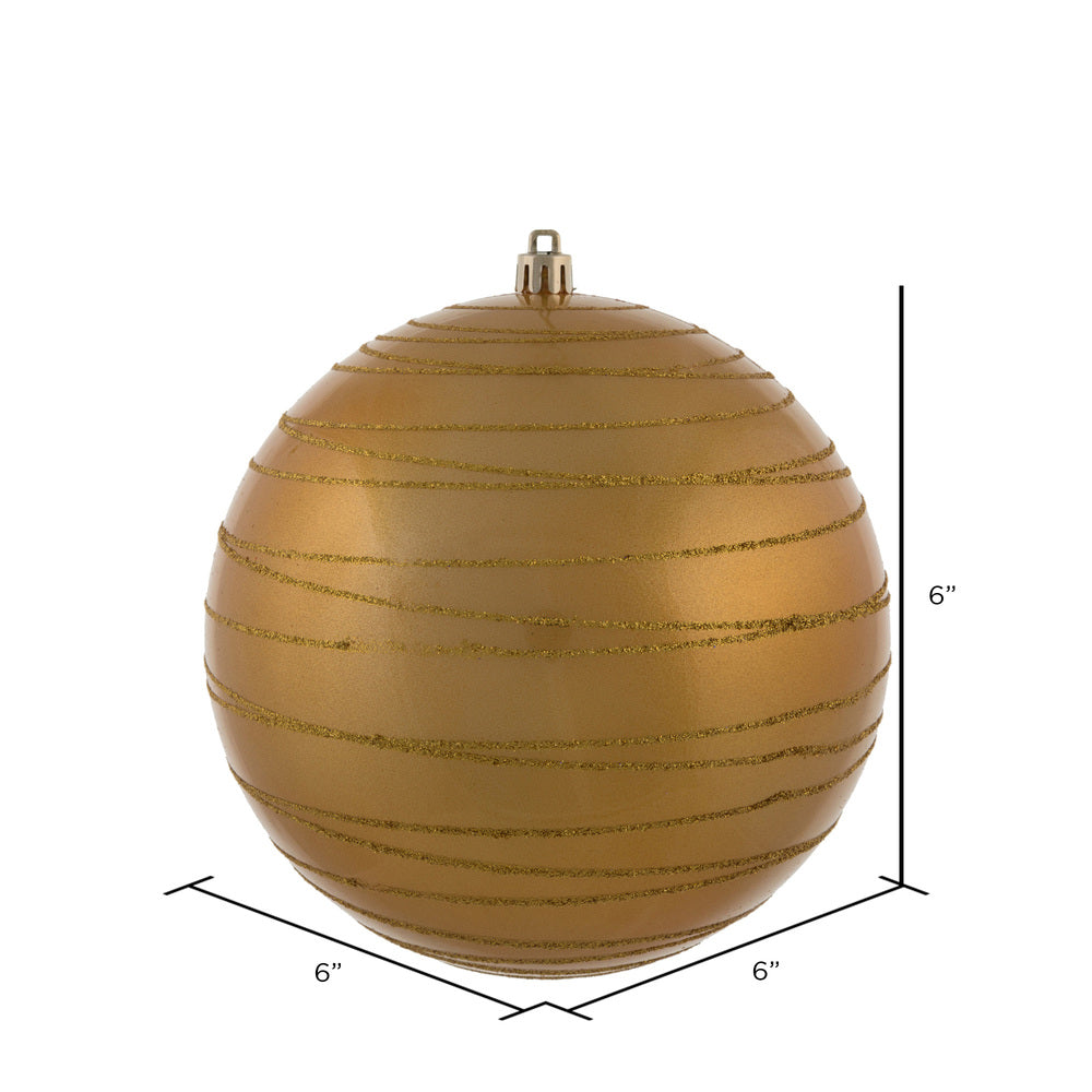 Vickerman 6" Honey Gold Candy Finish Ball Ornament with Glitter Lines 3 per Bag