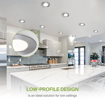 ASD Lighting LED Round Recessed Mini Panel 3" 6W 120V Dimmable CCT Selectable 2700/3000/3500/4000/5000K Brushed Nickel UL Energy Star 6pack