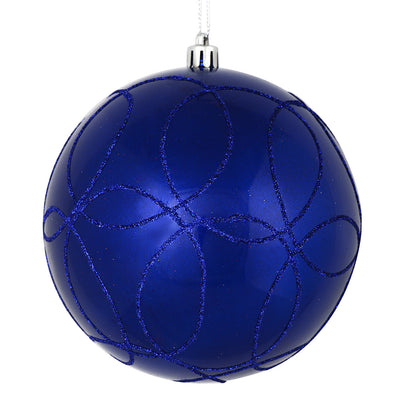 Vickerman 6" Cobalt Blue Candy Ornament with Circle Glitter Pattern 3 per Bag