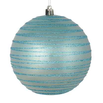 Vickerman 4.75" Baby Blue Candy Finish Ball Ornament with Glitter Lines 4 per Bag